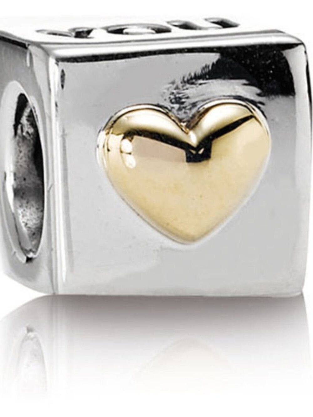 PANDORA I Love You Charm Authentic Sterling Silver 14K Gold Cube Romance Heart